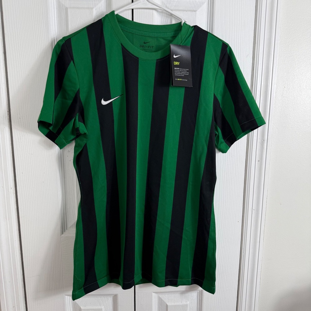 Nike Dri-FIT Striped Soccer Jersey Medium Green Black Blokecore CW3818-302 NEW